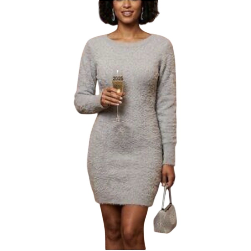 Harper Heritage Sweater Dress Womens S Gray Excellentā Eyelash Knit Mini Bodycon